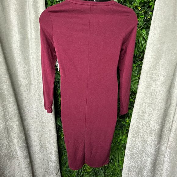Old Navy Women Dress Medium Round Neck Wine Red Midi Knit 1467 - Picture 9 of 9